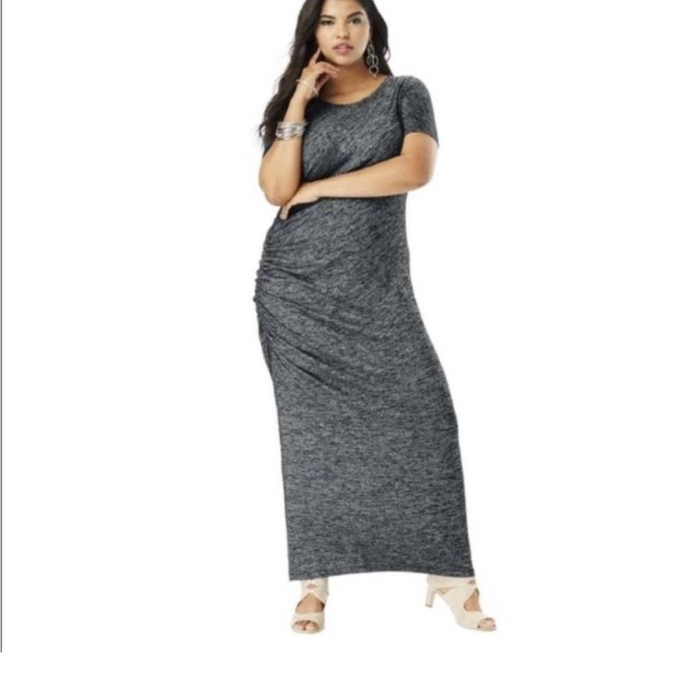 Roaman's Gray Sheath Maxi Dress with Crew Neck